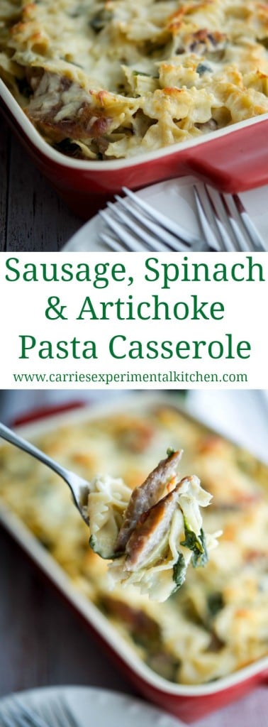 Sausage, Spinach and Artichoke Pasta Casserole 