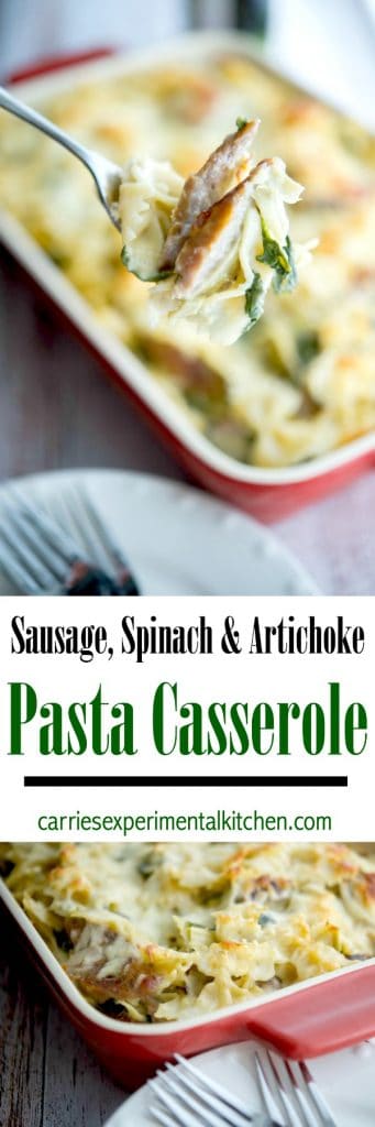 Sausage, Spinach and Artichoke Pasta Casserole 