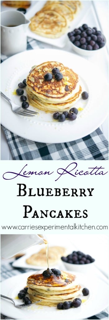 Start you day off right with these healthy, light and fluffy Lemon Ricotta Blueberry Pancakes. They're bursting with flavor!