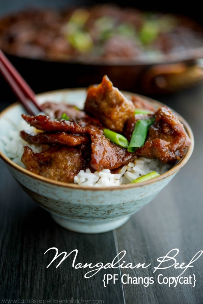 Mongolian Beef {PF Changs Copycat} in a bowl with chopsticks. 