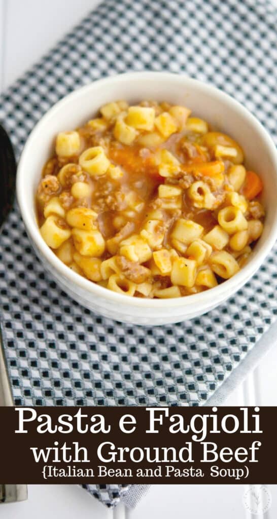 Pasta e Fagioli is a classic Italian soup made with pasta and beans. With the addition of ground beef, it makes for a satisfying meal.