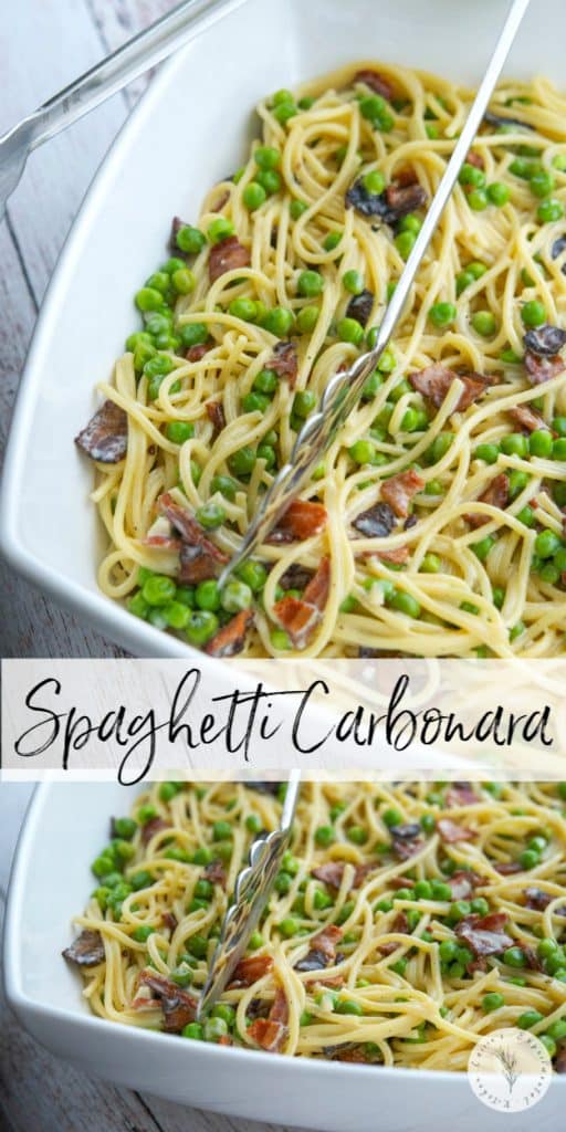 Just a few simple ingredients and this tasty recipe for Spaghetti Carbonara made with bacon and peas is ready in 25 minutes!