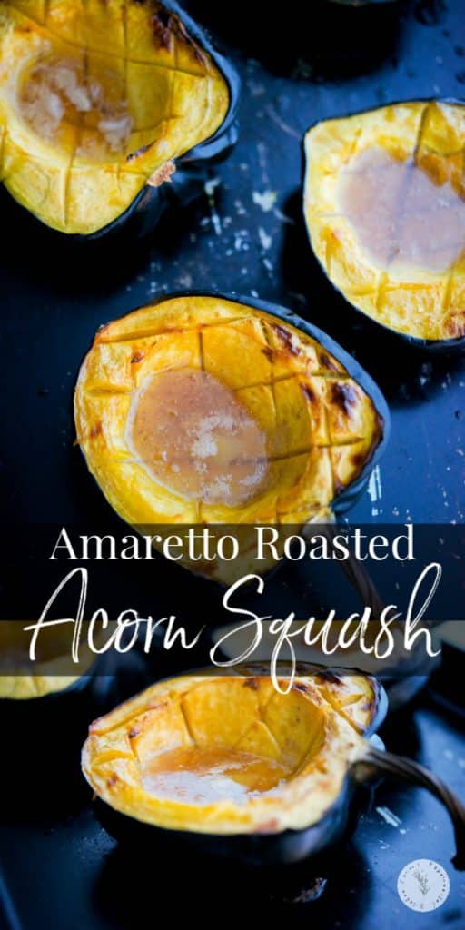 Amaretto Roasted Acorn Squash with butter and brown sugar has a buttery, almond flavor that makes this the perfect side dish for Thanksgiving.