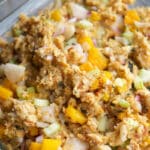 This Cornbread Stuffing made with butternut squash and diced Asian pears is a must have on your Thanksgiving table.