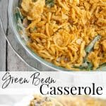 A collage photo of green bean casserole
