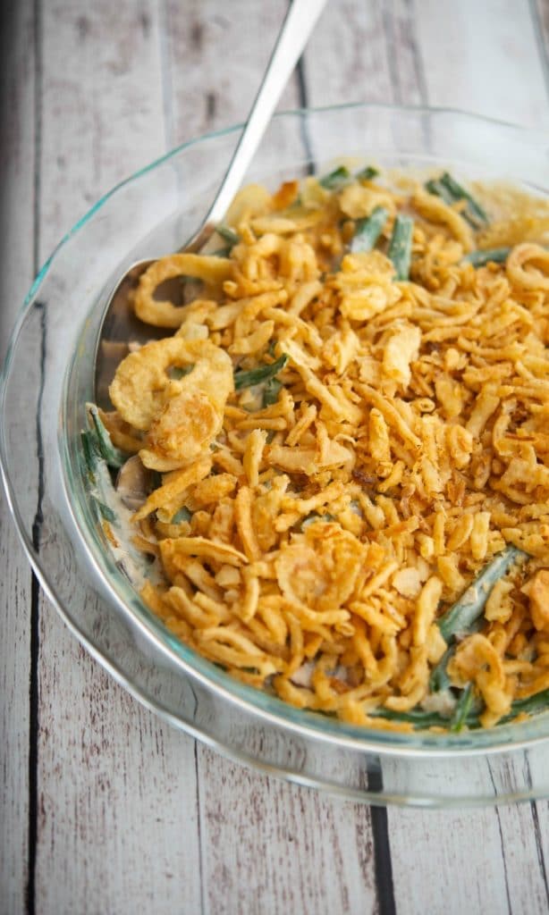 Semi-Homemade Green Bean Casserole in a dish