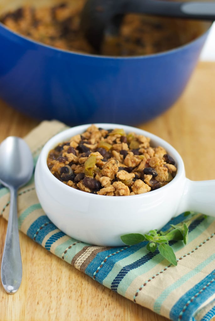  Black Bean & Turkey Chili made with lean ground turkey; then slowly simmered with spices and black beans.