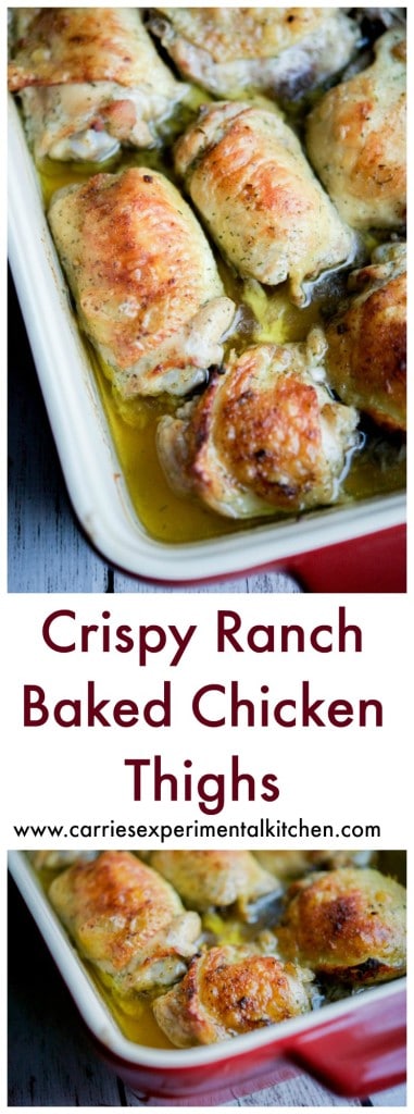 Crispy Ranch Baked Chicken Thighs | Three ingredients are all you need to make these Crispy Ranch Baked Chicken Thighs. Perfect to serve for a weeknight meal or large crowd.