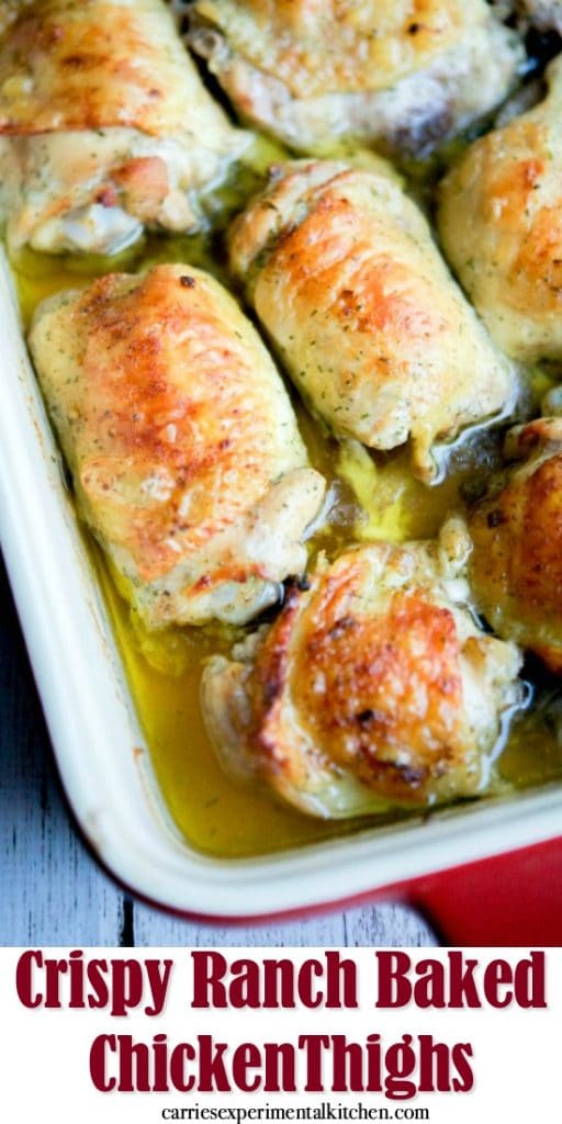 Three ingredients are all you need to make these Crispy Ranch Baked Chicken Thighs. Perfect to serve for a weeknight meal or large crowd.