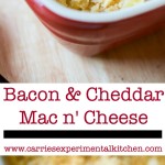 Bacon Cheddar Macaroni and Cheese in a red baking dish. 