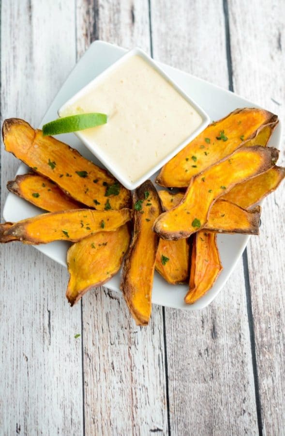 Baked.Sweet Potato Skins with Sriracha Lime Aioli