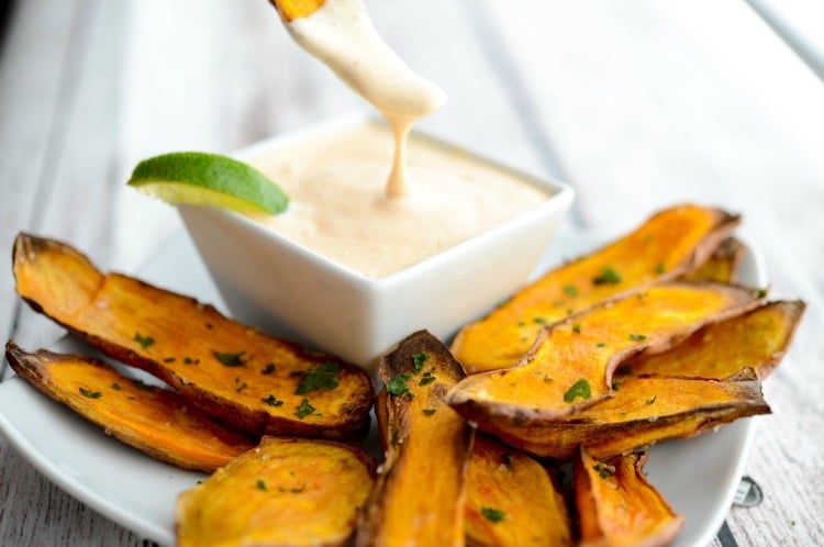 Baked.Sweet Potato Skins with Sriracha Lime Aioli horizontal 2