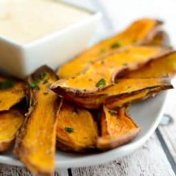 Baked Sweet Potato Skins with Sriracha Lime Aioli