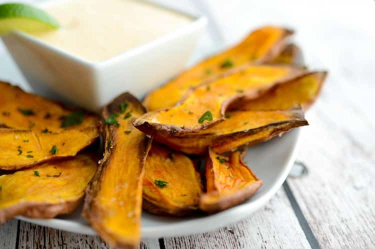 Baked Sweet Potato Skins with Sriracha Lime Aioli