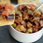 Eggplant Caponata in a white dish.