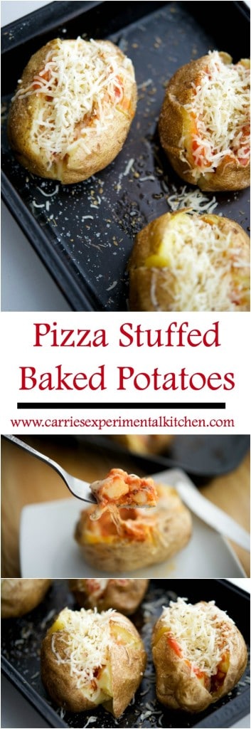 Pizza Stuffed Baked Potatoes are so versatile, you can serve them for dinner, an afternoon snack or for game day fun. 