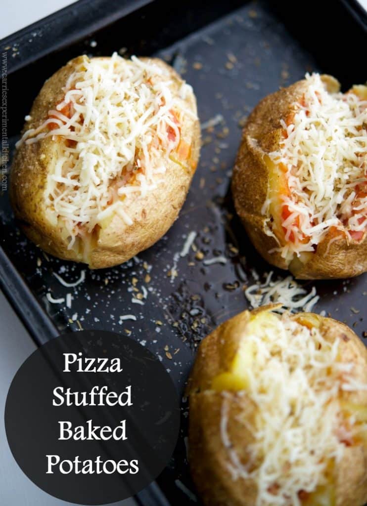 Pizza Stuffed Baked Potatoes are so versatile, you can serve them for dinner, an afternoon snack or for game day fun. 