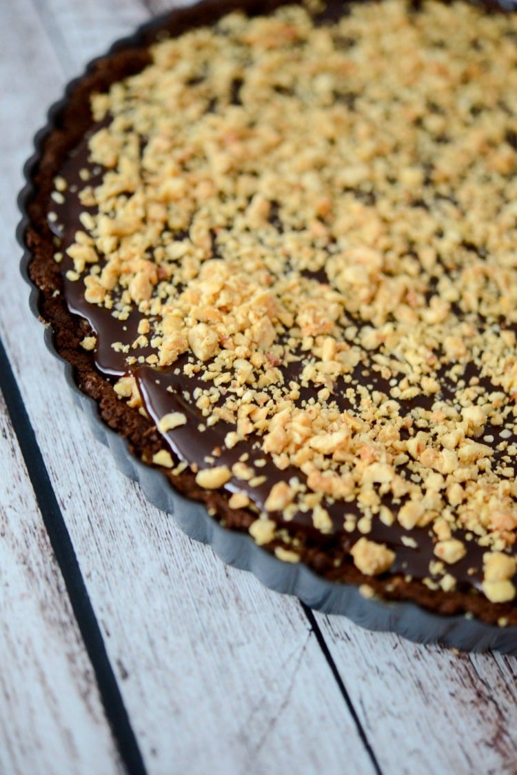 No Bake Peanut Butter Tart with Dark Chocolate Ganache