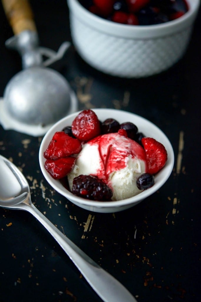 Amaretto Macerated Berries over ice cream. 