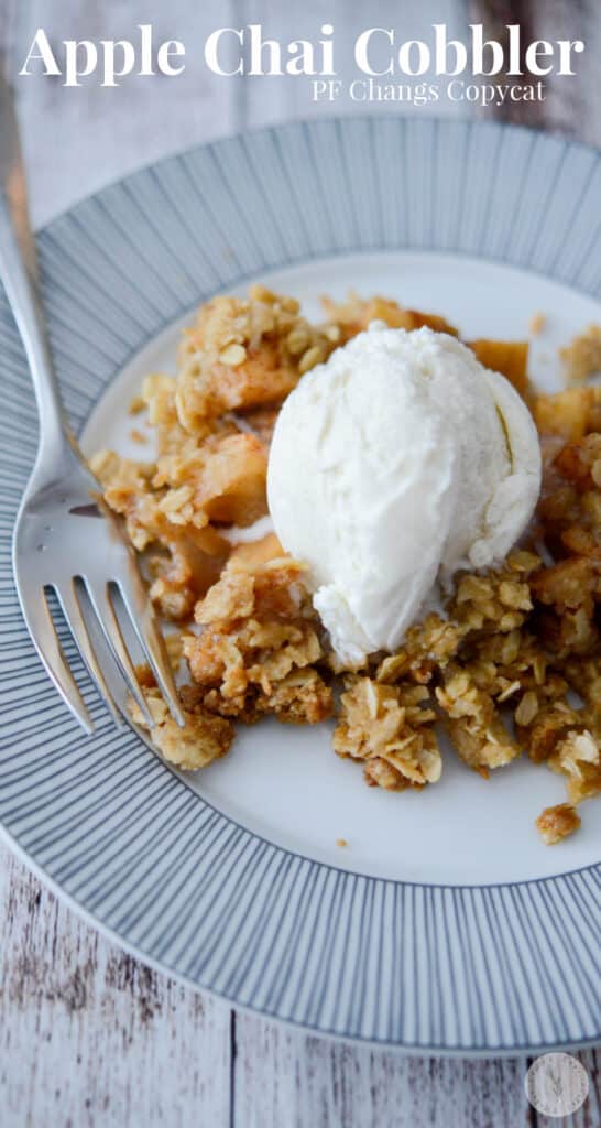 Make PF Changs dessert menu item, Apple Chai Cobbler at home with fresh apples and chai spices; topped with a buttery coconut oat topping.