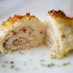 Tender chicken stuffed with ham and Swiss cheese; then baked until golden brown.