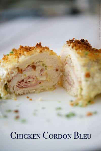 Tender chicken stuffed with ham and Swiss cheese; then baked until golden brown.