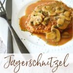 Jägerschnitzel is a German or Austrian dish made of pork or veal cutlets; then topped with a mushroom, brown gravy sauce.