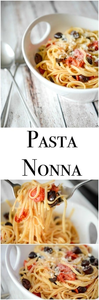 Pasta Nonna, made with Kalamata olives, grape tomatoes and garlic is simple to make and bursting with flavor.