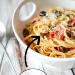 Pasta Nonna, made with your favorite pasta tossed with Kalamata olives, grape tomatoes and garlic is simple to make and bursting with flavor.