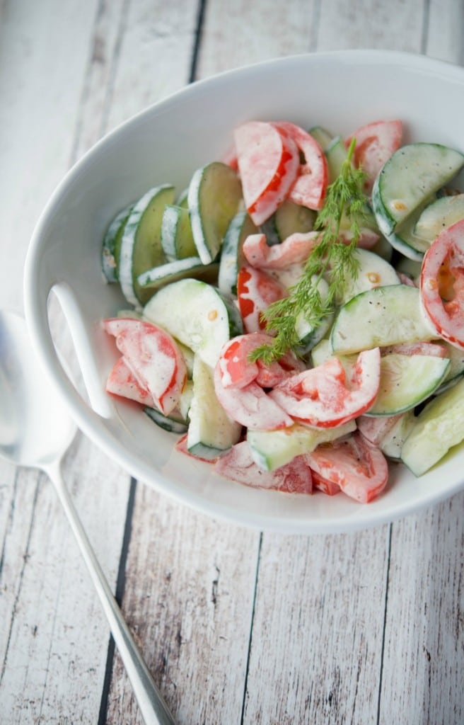 This Ranch Tomato Cucumber Salad is refreshing and makes the perfect last minute salad. 