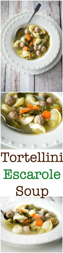 Tortellini Escarole Soup is my variation of Italian Wedding soup. It's so hearty , that it's more like a stew than a soup. 