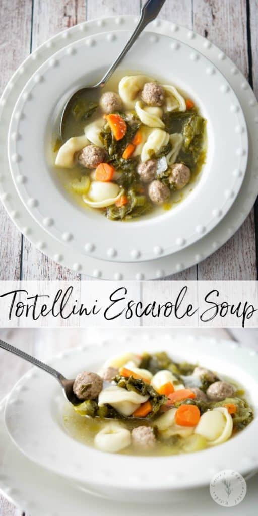 Tortellini Escarole Soup is my variation of Italian Wedding soup. It is so hearty and satisfying; it's more like a stew than a soup!