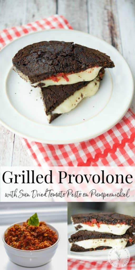 This Grilled Provolone Sandwich with Sun Dried Tomato Pesto on Pumpernickel is deliciously flavorful and makes the perfect lunch.