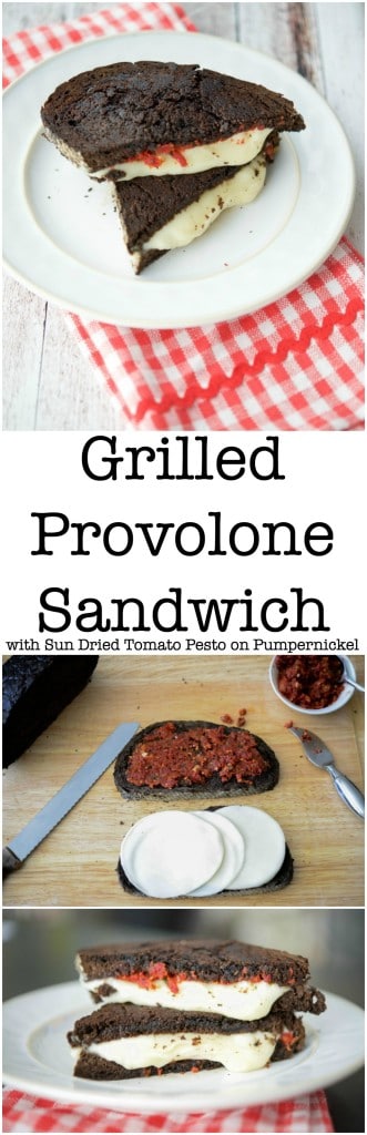 This Grilled Provolone Sandwich with Sun Dried Tomato Pesto on Pumpernickel is deliciously flavorful and makes the perfect lunch. 
