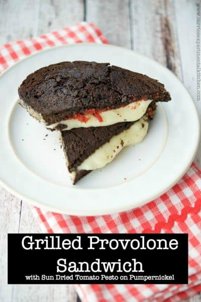 This Grilled Provolone Sandwich with Sun Dried Tomato Pesto on Pumpernickel is deliciously flavorful and makes the perfect lunch.