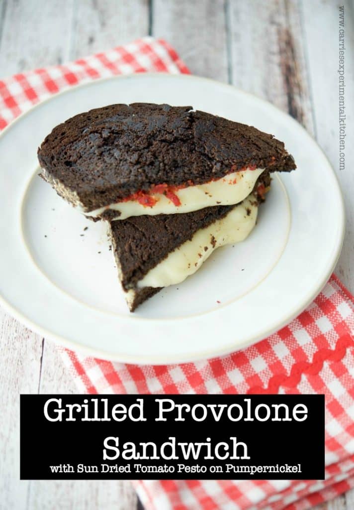 This Grilled Provolone Sandwich with Sun Dried Tomato Pesto on Pumpernickel is deliciously flavorful and makes the perfect lunch. 