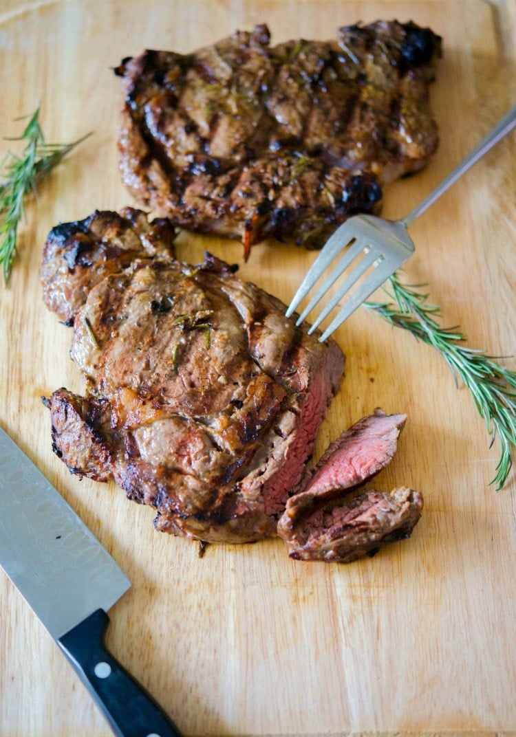 Steak on a wooden cutting board