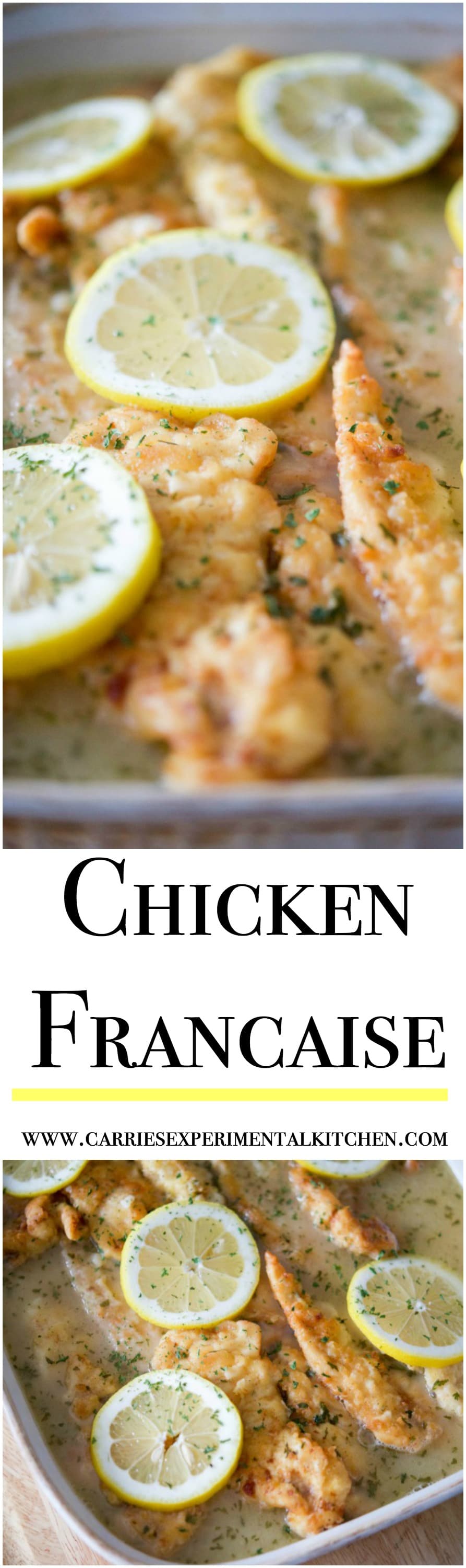 Chicken Francaise; which is tender chicken in a light, lemony sauce, is the perfect meal to feed a crowd. Make extra sauce, it's that good! #chicken #lemon