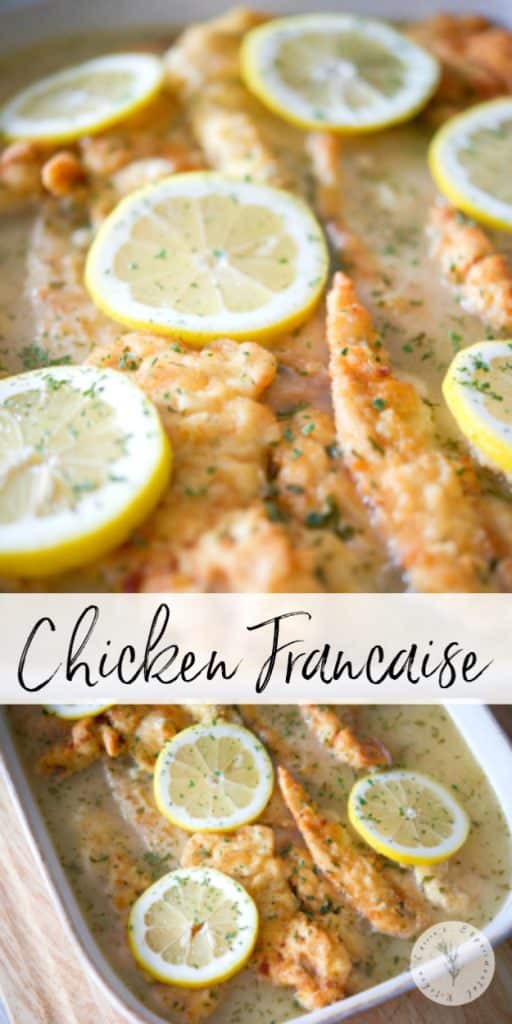 Chicken Francaise made with boneless chicken that's lightly floured and sauteéd in butter; then topped with a light, lemony sauce.