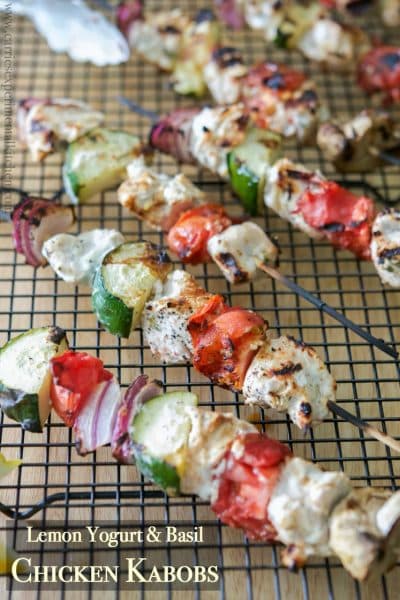 Boneless chicken marinated in Greek yogurt, fresh basil and lemon juice, skewered with fresh garden vegetables; then grilled to perfection.