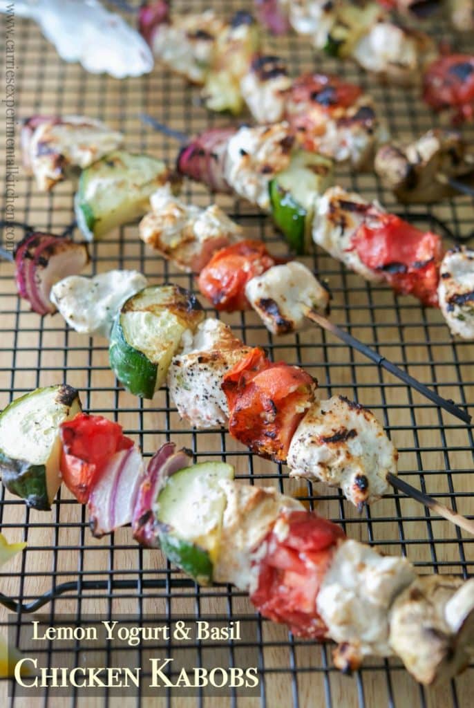 Boneless chicken marinated in Greek yogurt, fresh basil and lemon juice, skewered with fresh garden vegetables; then grilled to perfection. 