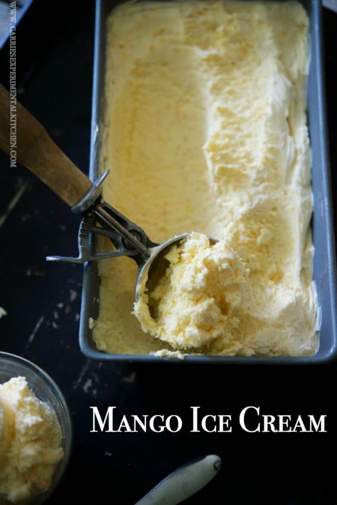 Mango Ice Cream made with sweet mangoes, heavy cream, milk, sugar and vanilla makes the perfect summertime frozen treat.