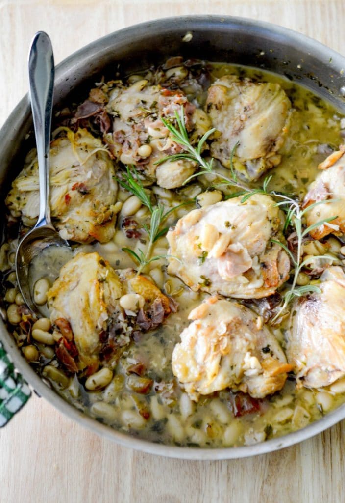 A bowl of Chicken with Prosciutto and White Beans