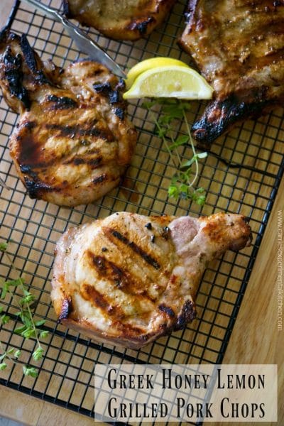 Fresh lemon, oregano, and honey create a flavorful marinade for these moist grilled pork chops.