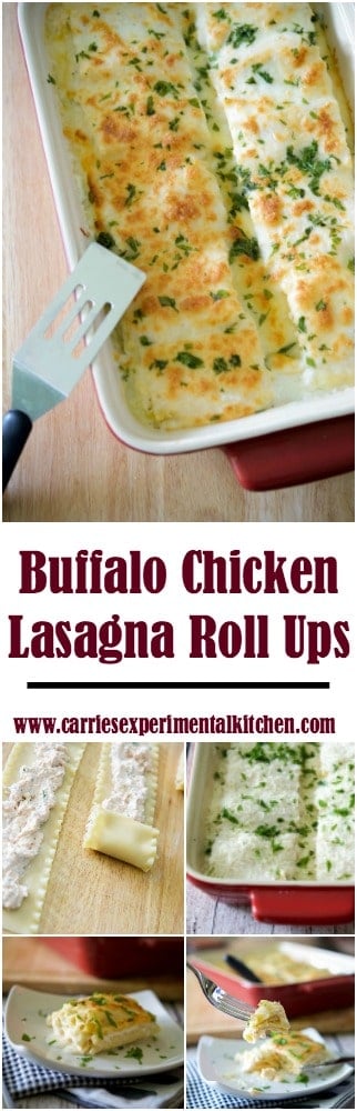 A close up of food on a table, with Buffalo Chicken Lasagna and Chicken Lasagna Roll Ups