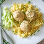 Baked Chicken Tzatziki Meatballs made with ground chicken, Greek yogurt, cucumbers, garlic, mint, and dill