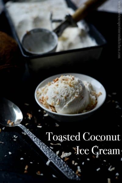 Toasted Coconut Ice Cream made with natural ingredients like coconut milk, heavy cream, sugar, vanilla and flaky toasted coconut.