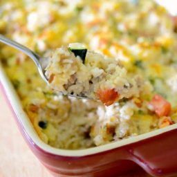 Ground sausage, garden fresh zucchini, tomatoes & garlic combined with rice to make a tasty weeknight casserole the entire family will love.