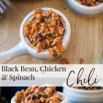 Make this comforting Black Bean, Chicken & Spinach Chili on top of the stove or allow it to simmer all day in your crock pot.