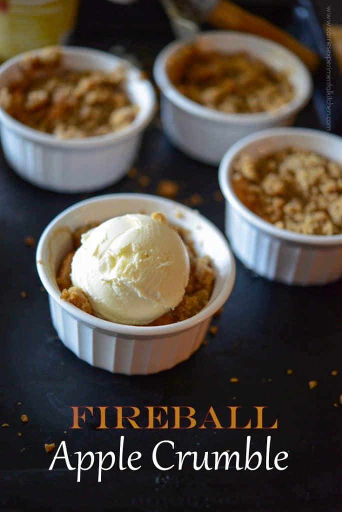 Fireball Apple Crumble in white serving dishes. 